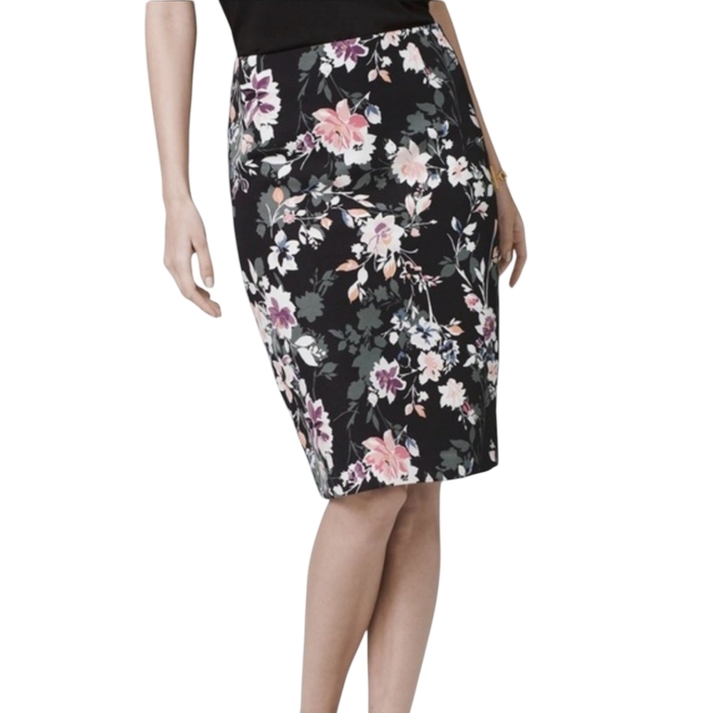 WHBM Black‎ Floral Twill Skirt Size 14